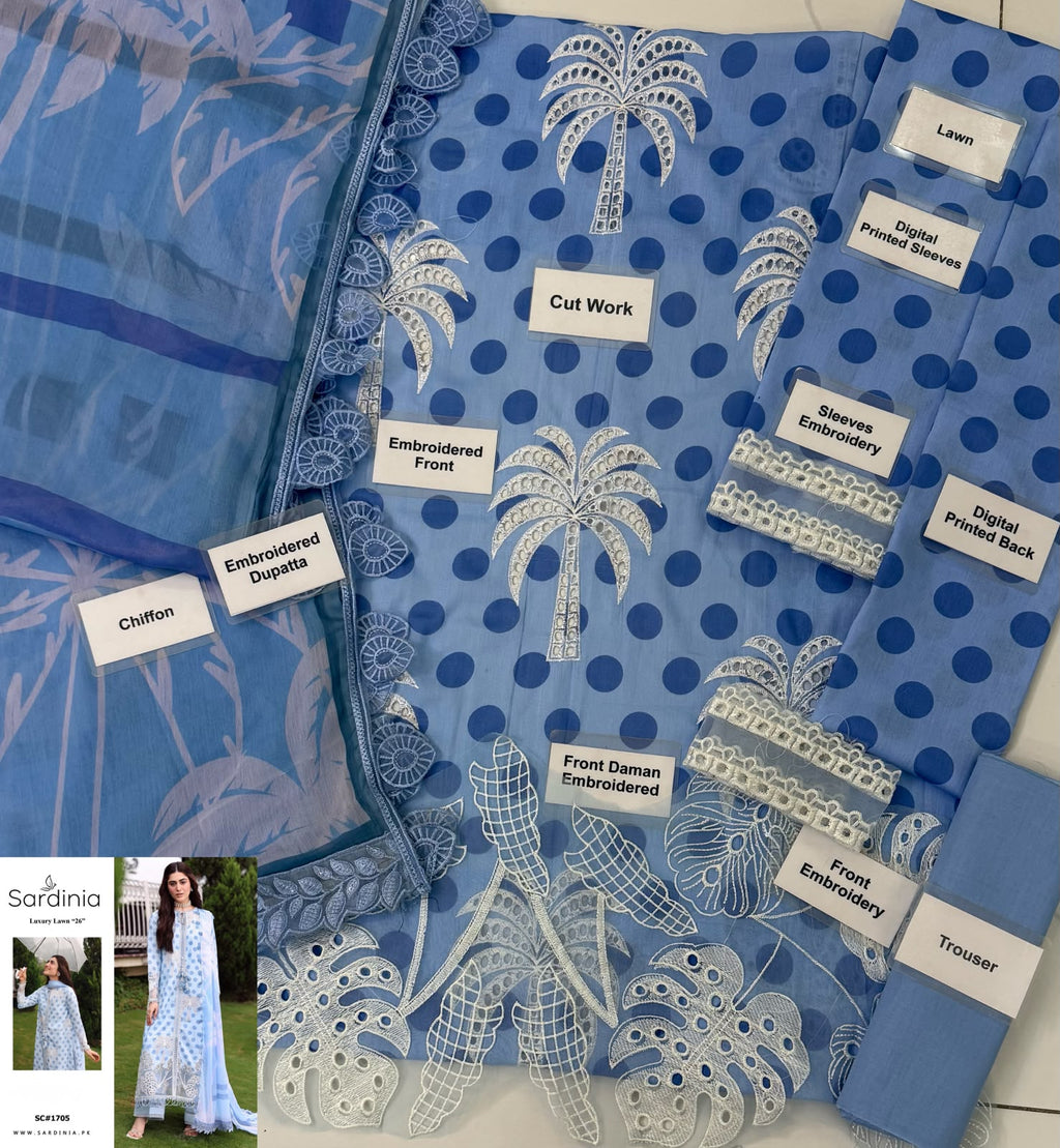 Sardinia SC=1705 Luxury Lawn Embroidered 3Piece Unstitched