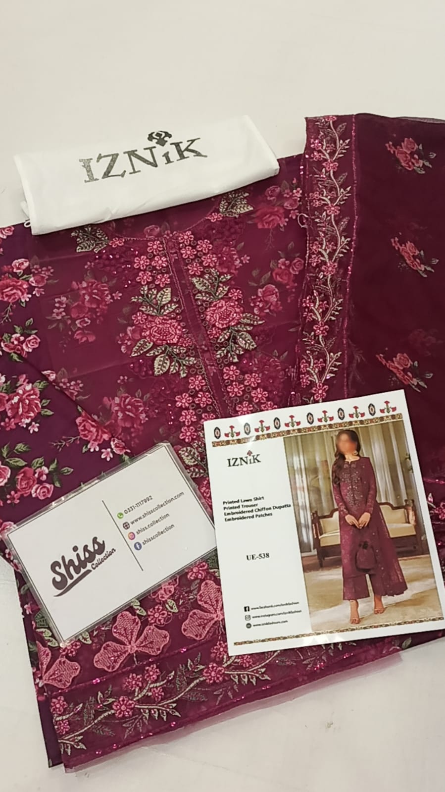 Iznik Maroon Full Print Lawn Embroidered 3Piece Unstitched