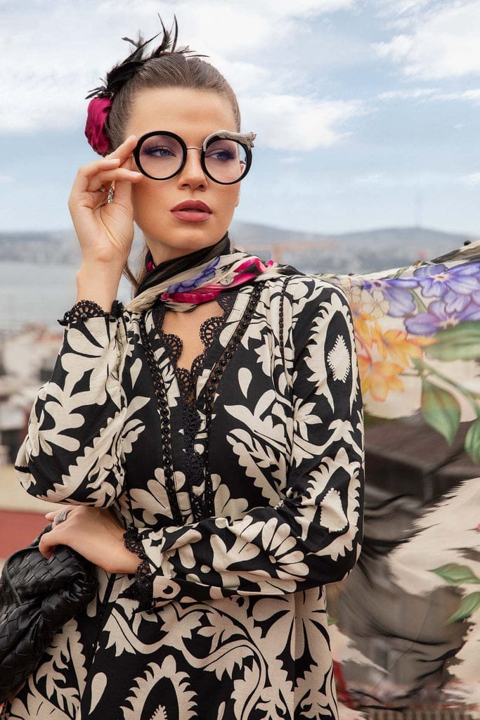 Maria B Skin & Black Pure Lawn New Arrival Embroidery Dress 3pc SC 1189