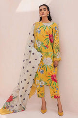 BAROQUE YELLOW PURE LAWN EMBROIDERY DRESS 3PS