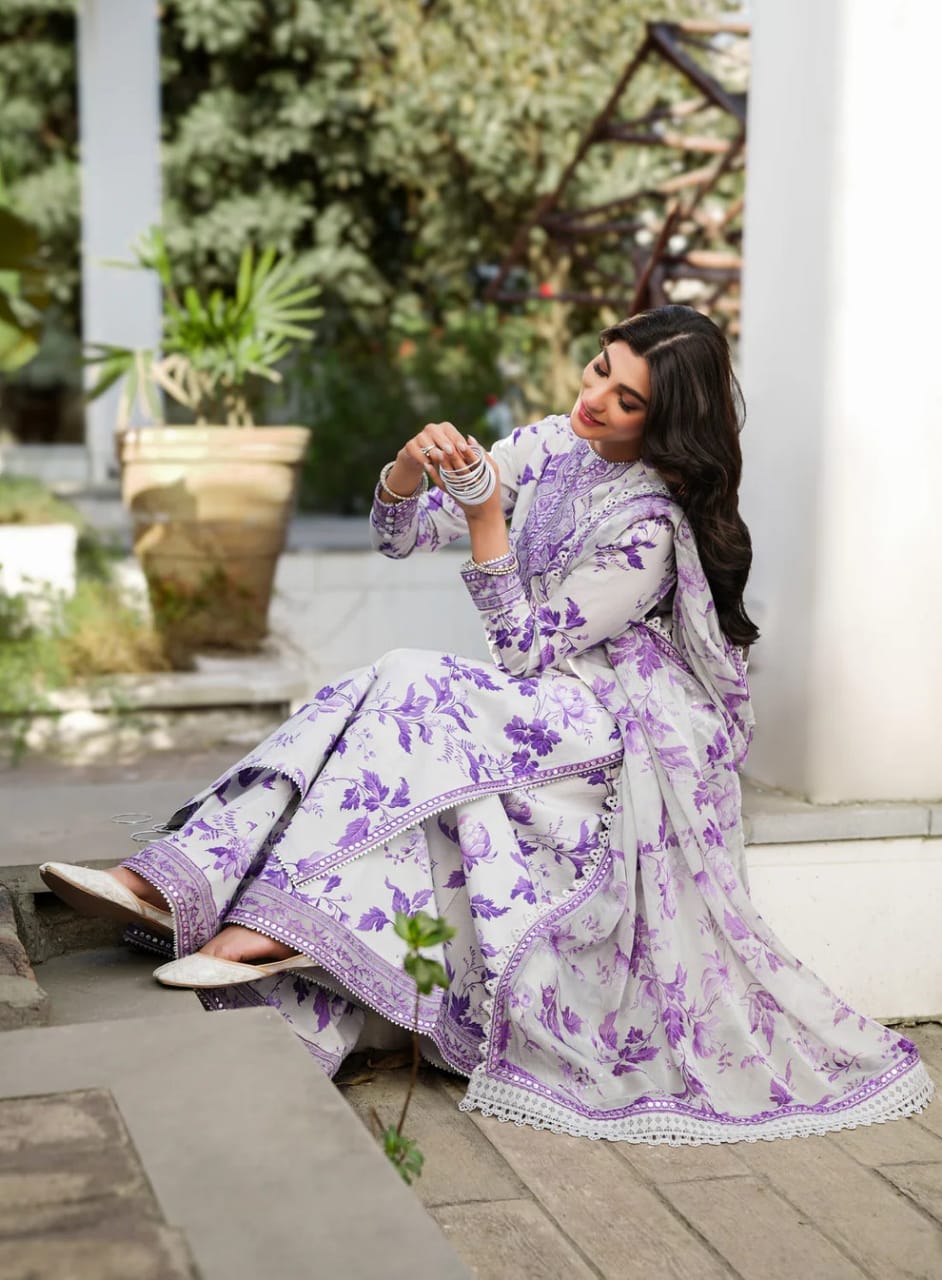 Aneela's Purple Luxury Lawn Embroidered 3Piece Unstitched  SC-1329