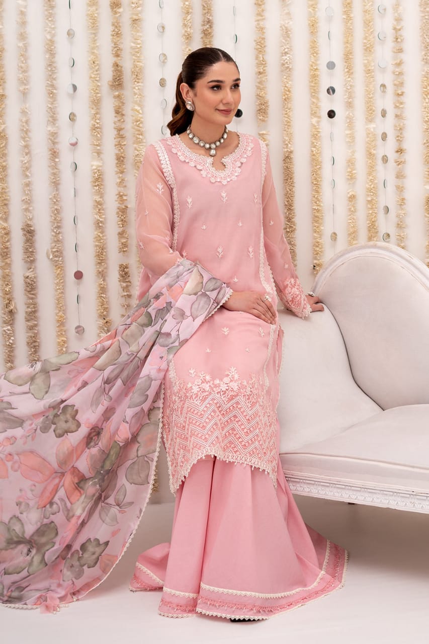 So Kamal Pink Chiffon Formal Collection 3pc Unstitched Dress SC 1232