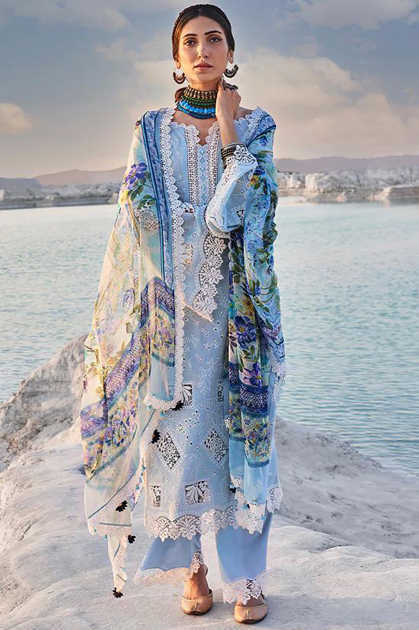 MUSHQ LAWN EMBROIDERY CHIKANKARI SKY BLUE SC 1207