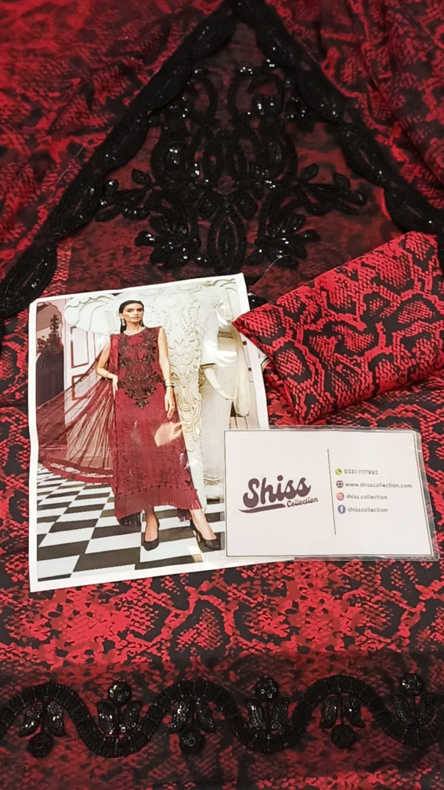 Maria B Red Black Silk Digital Print Embroidered 3Piece Unstitched  SC-1332