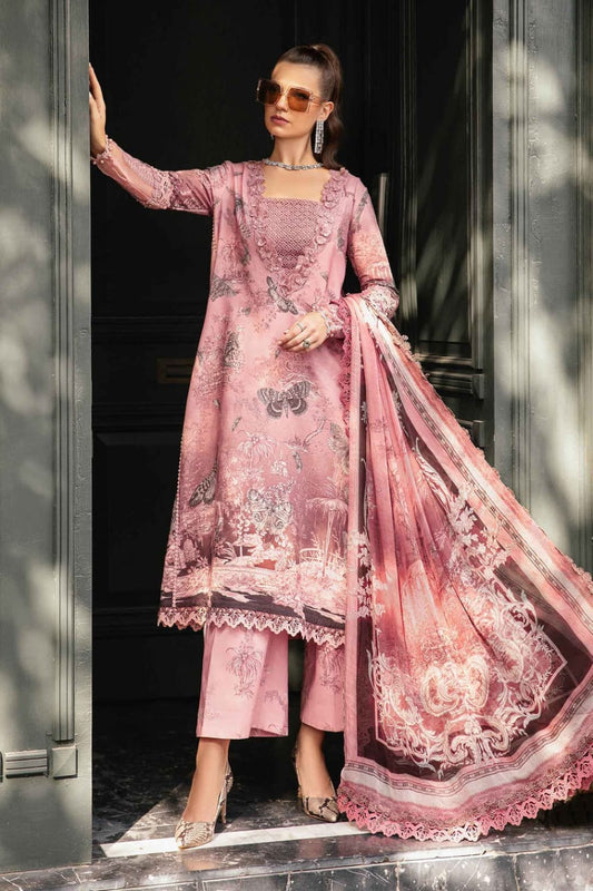 Maria B Pink Pure Lawn Printed Embroidery Dress 3pc Code 1012