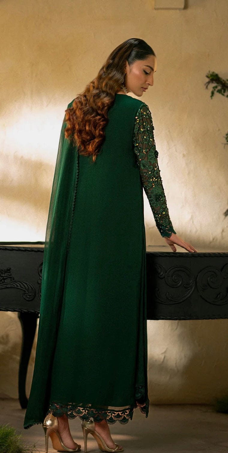 Vanya Bottle Green Chiffon Hand Work Formal Collection SC 1233