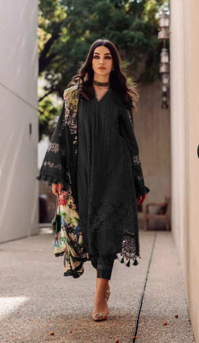 Saira Rizwan Black Pure Lawn Chikankari Embroidery Dress 3pc SC 1227