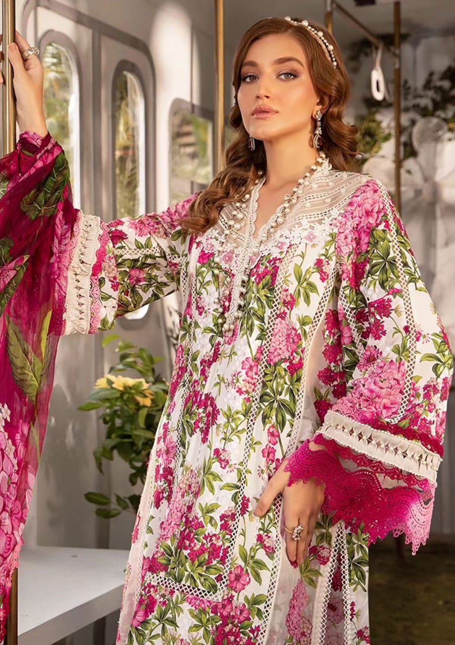 MARIA B MPRINT PINK & WHITE DIGITAL LAWN EMB DRESS SC 1175