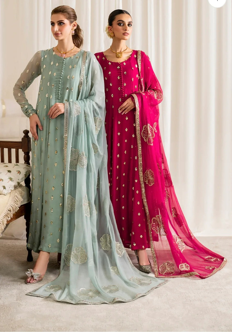 Iznik Light Green Frock Formal Collection Chiffon 3pc Unstitched