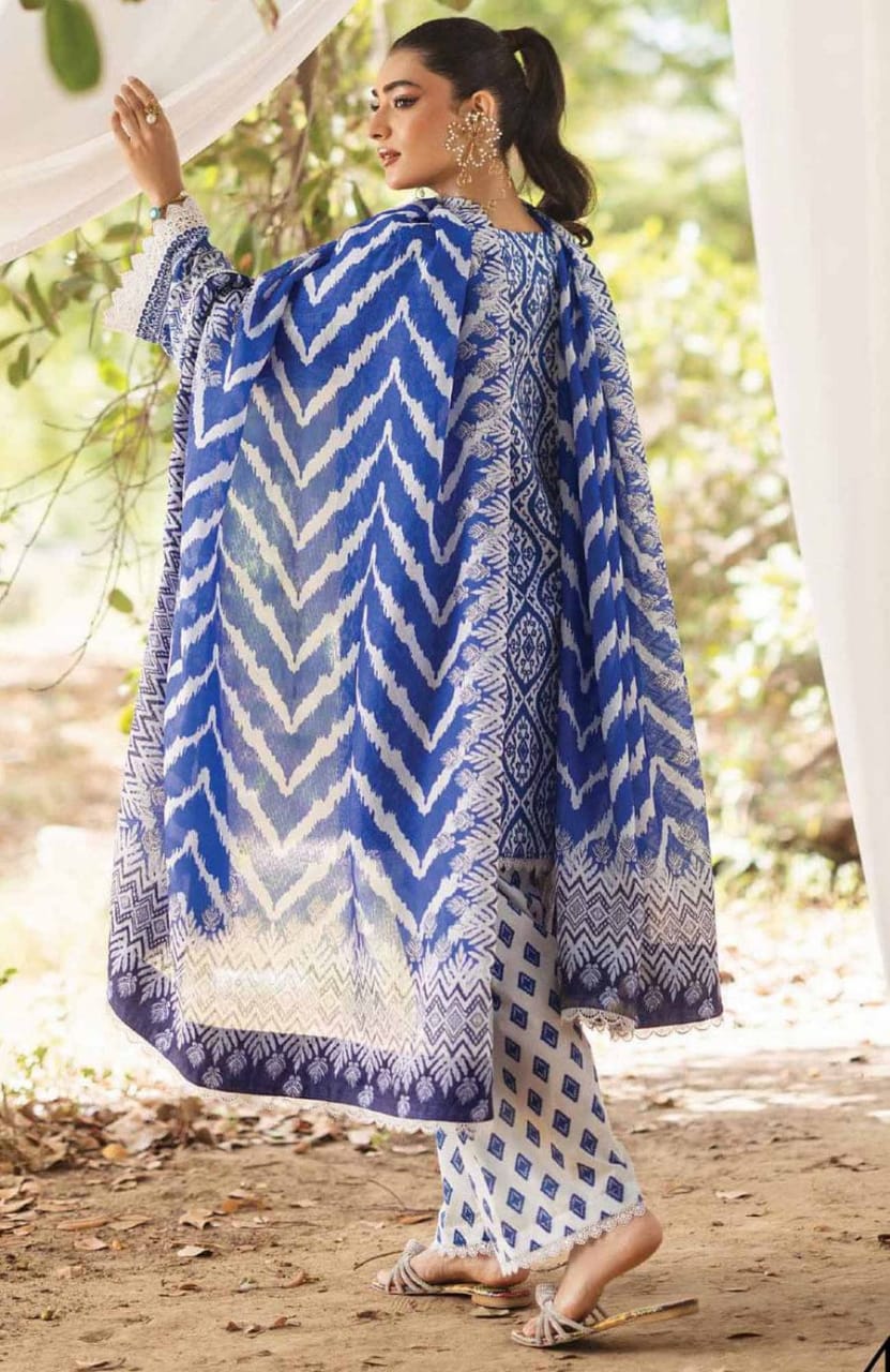 Z.C Blue Lawn Duptta Print Embroidery 3pc Unstitched SC-1272
