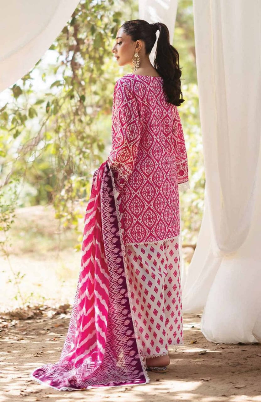 Z.C Pink Lawn Duptta Print Embroidery 3pc Unstitched SC-1271