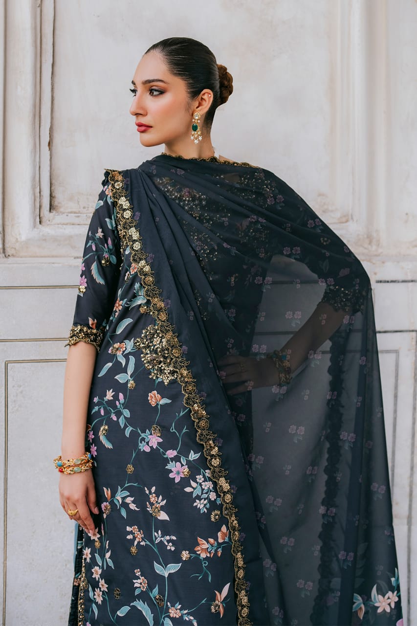 Iznik Black Zari gold Lawn Embroidery Dres 3pc Unstitched SC-1294