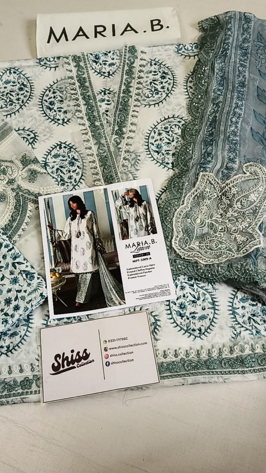 Maria B 9=A Blue White Printed Lawn Summer'26 Embroidered 3Piece Unstitched
