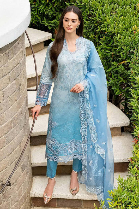 Mushq Sky Blue Pure Lawn Print Embroidery Dress 3pc