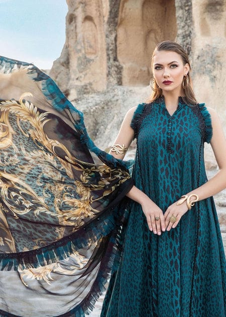 Maria B Chita Print Green Pure Lawn Embroidery Dress SC 1144