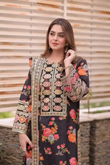 Aneela's Black Luxury Silk Digital Print Embroidered 3Piece Unstitched  SC-1330