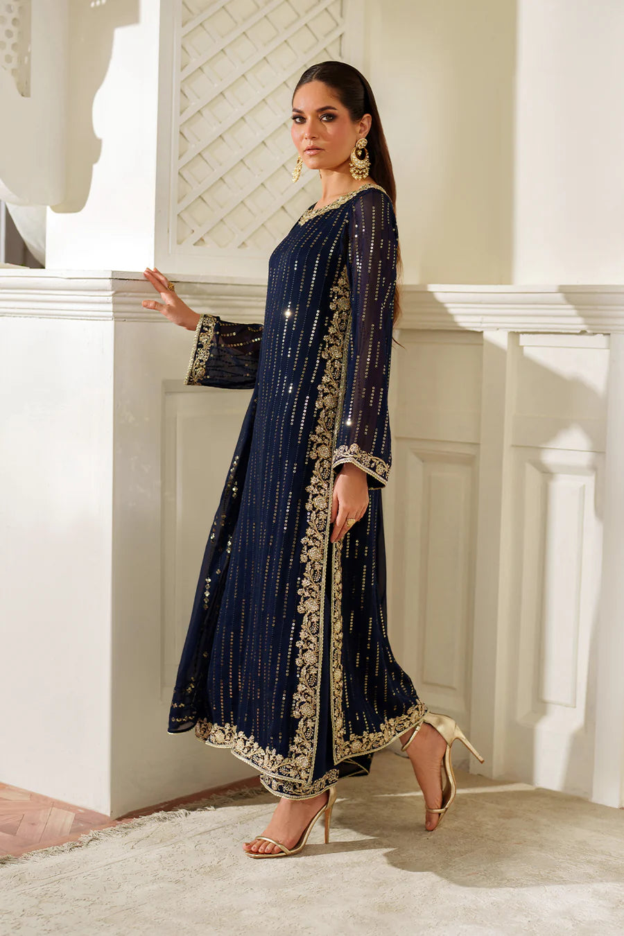 Iznik Blue Chiffon Embroidery Formal Wear 3pc Unstitched