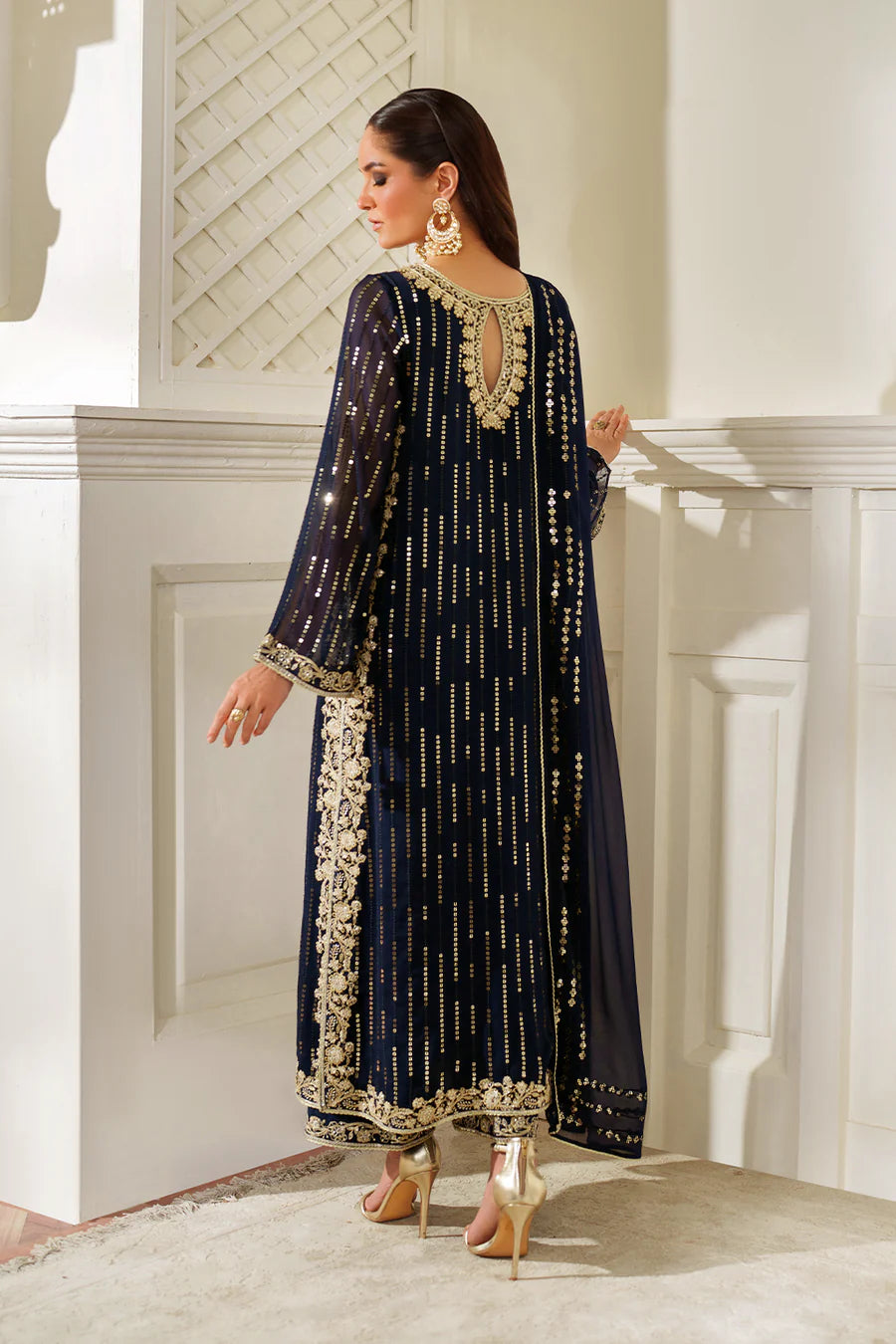 Iznik Blue Chiffon Embroidery Formal Wear 3pc Unstitched