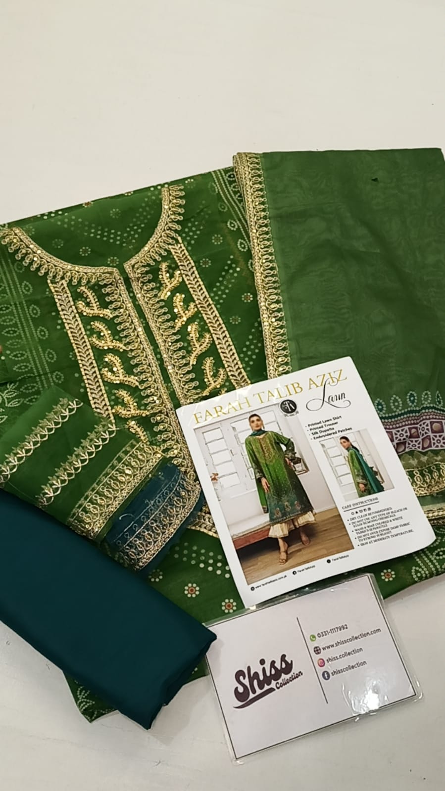 Farah Talib Aziz Green Lawn Prented Embroided 3 piece Unstitched