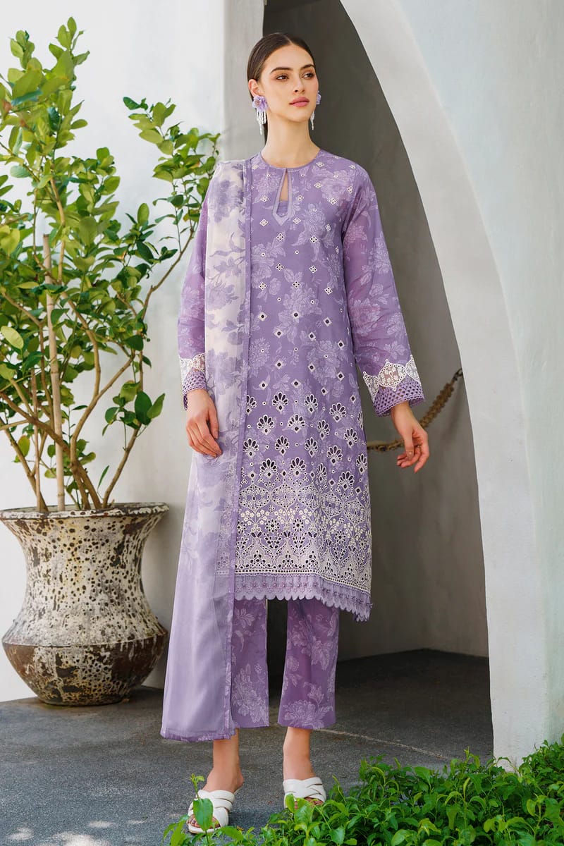 Baroque Shifle Chikankari Lilac Pure Lawn New Arrival 3pc SC 1056