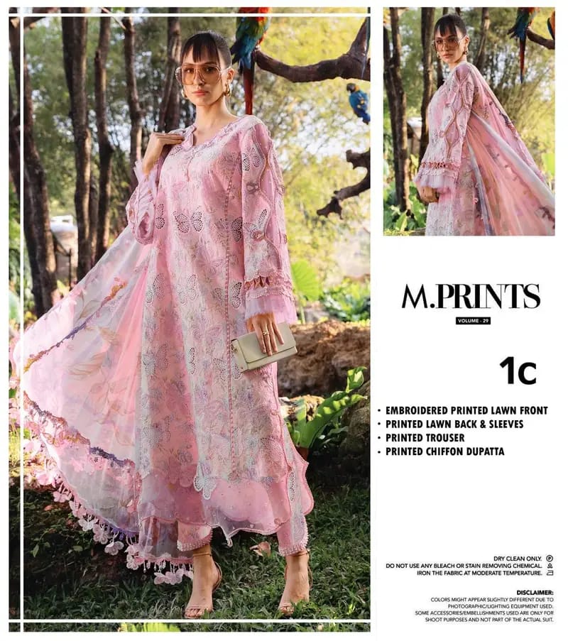 Maria B Butterfly Pink Full Printed Lawn Summer'26 Embroidered 3Piece Unstitched