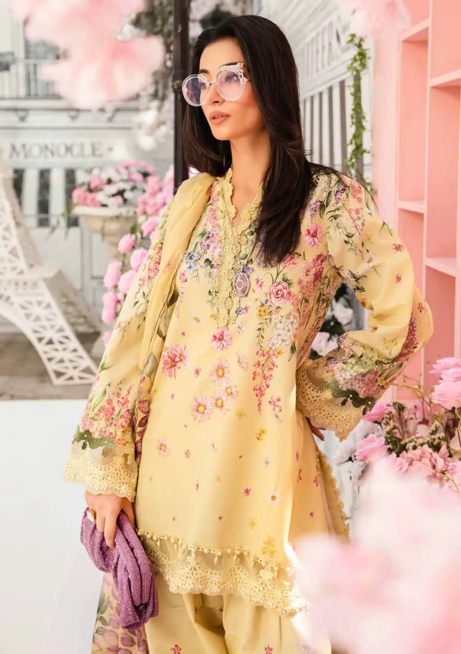 Maria B 2603 A Lemon New Arrival Lawn Emb 3pc Unstitched  SC-1321