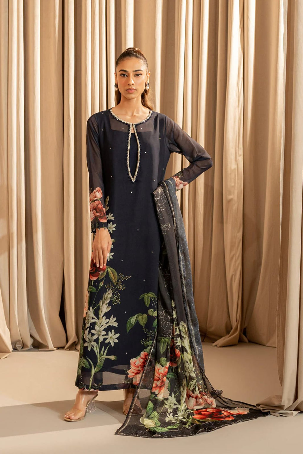 LULUSAR SILK BLACK HANDWORK DRESS SC 1108