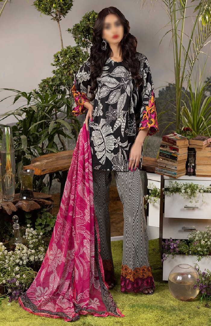 AK Black Pure Embroidery Lawn Dress  - No: SC 1010 - Shiss collection