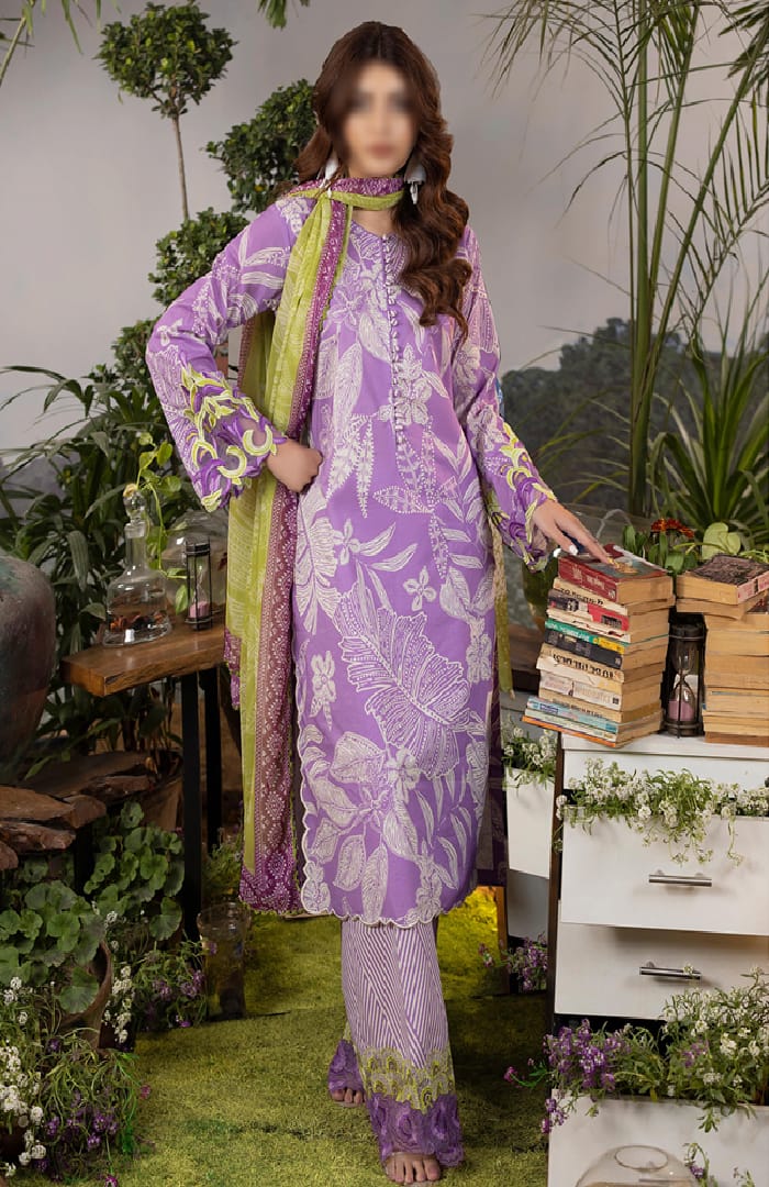 AK Purple Pure Lawn Embroidery Dress  - No: SC 1012 - Shiss collection