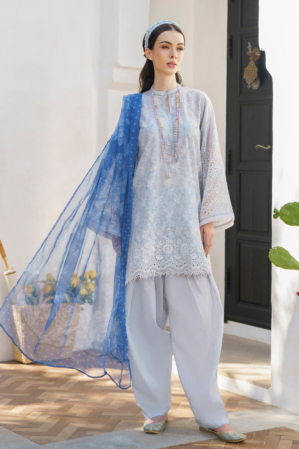 Baroque Gray Blue Pure Lawn Dress  - No: SC 1041 - Shiss collection