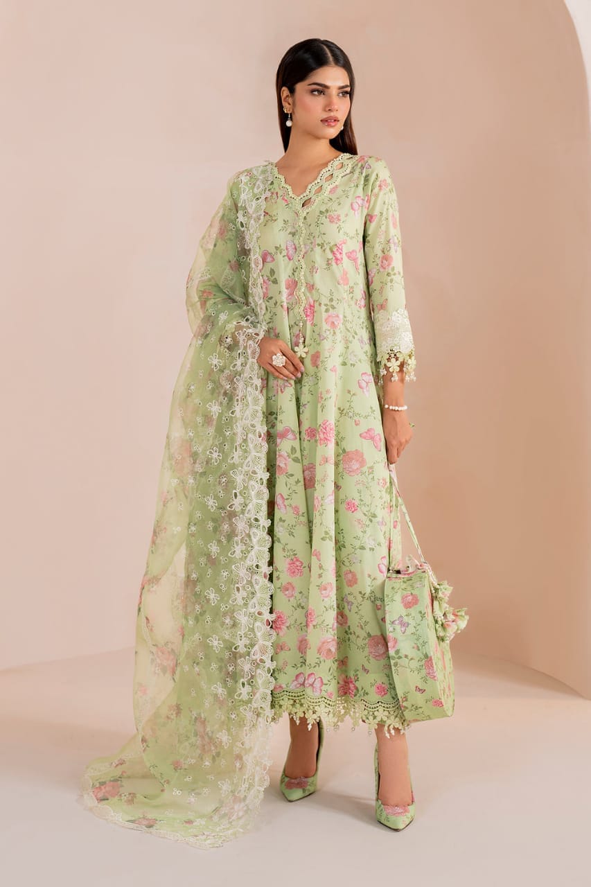 Baroque Swiss Lawn Green Dress  - No: SC 1059 - Shiss collection