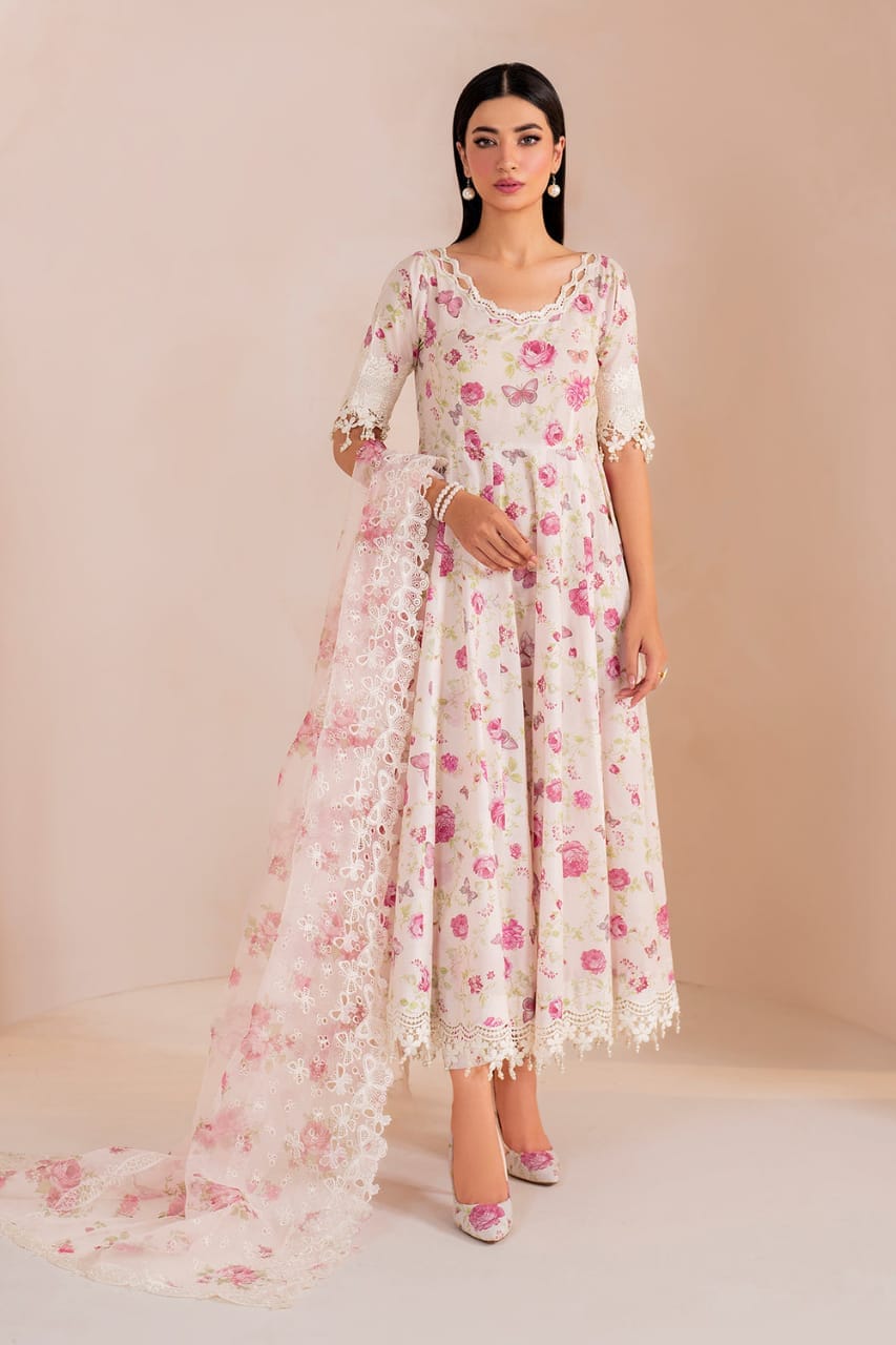 Baroque Swiss Lawn Pink & White Dress - No:SC 1060 - Shiss collection