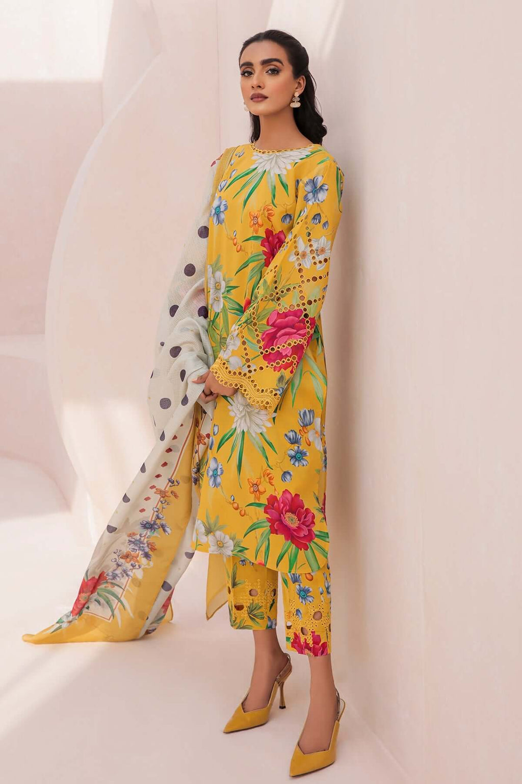 Baroque Yellow Pure Lawn Dress - No: SC 1062 - Shiss collection