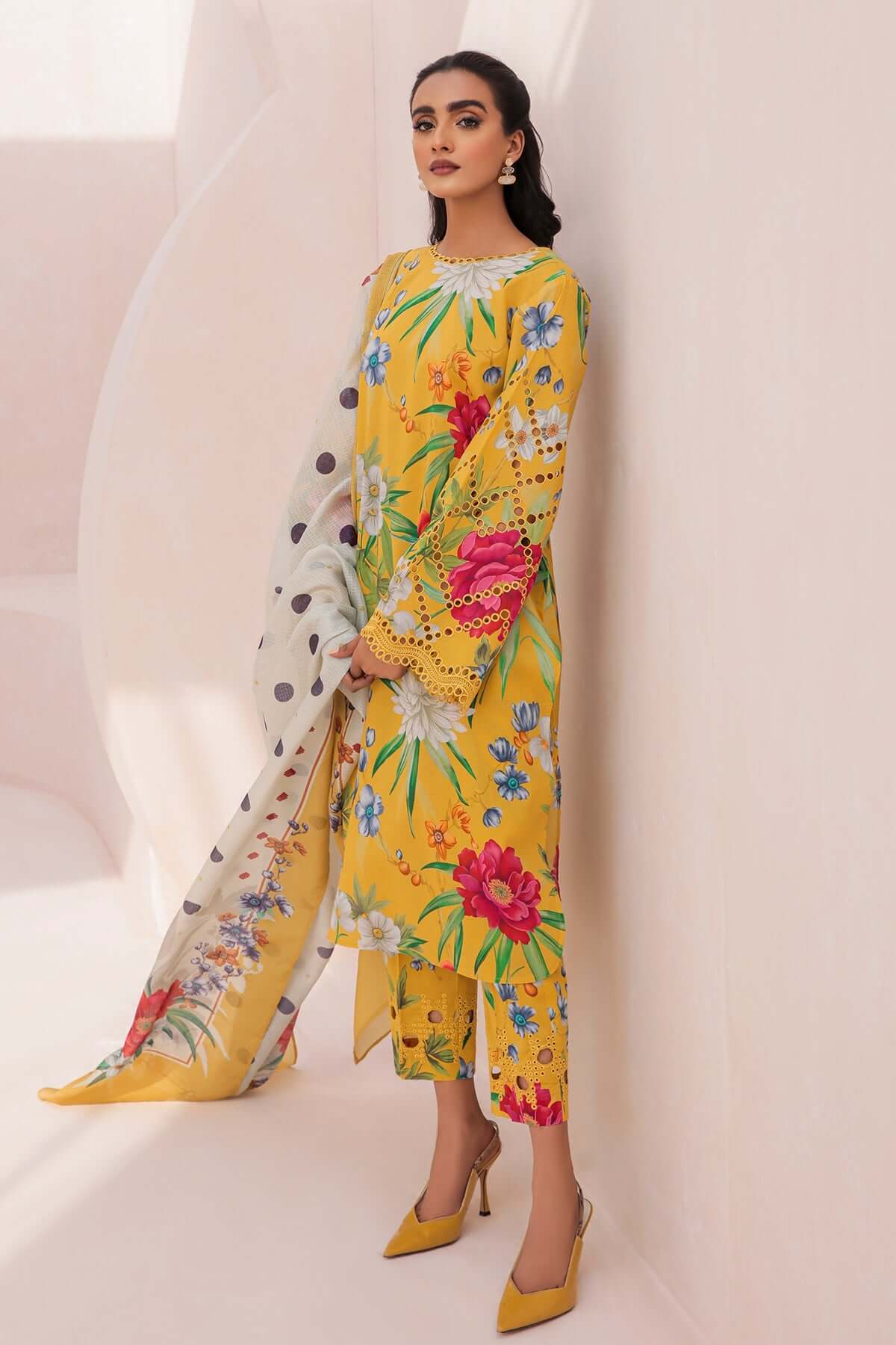Baroque Yellow Pure Lawn Dress - No: SC 1062 - Shiss collection