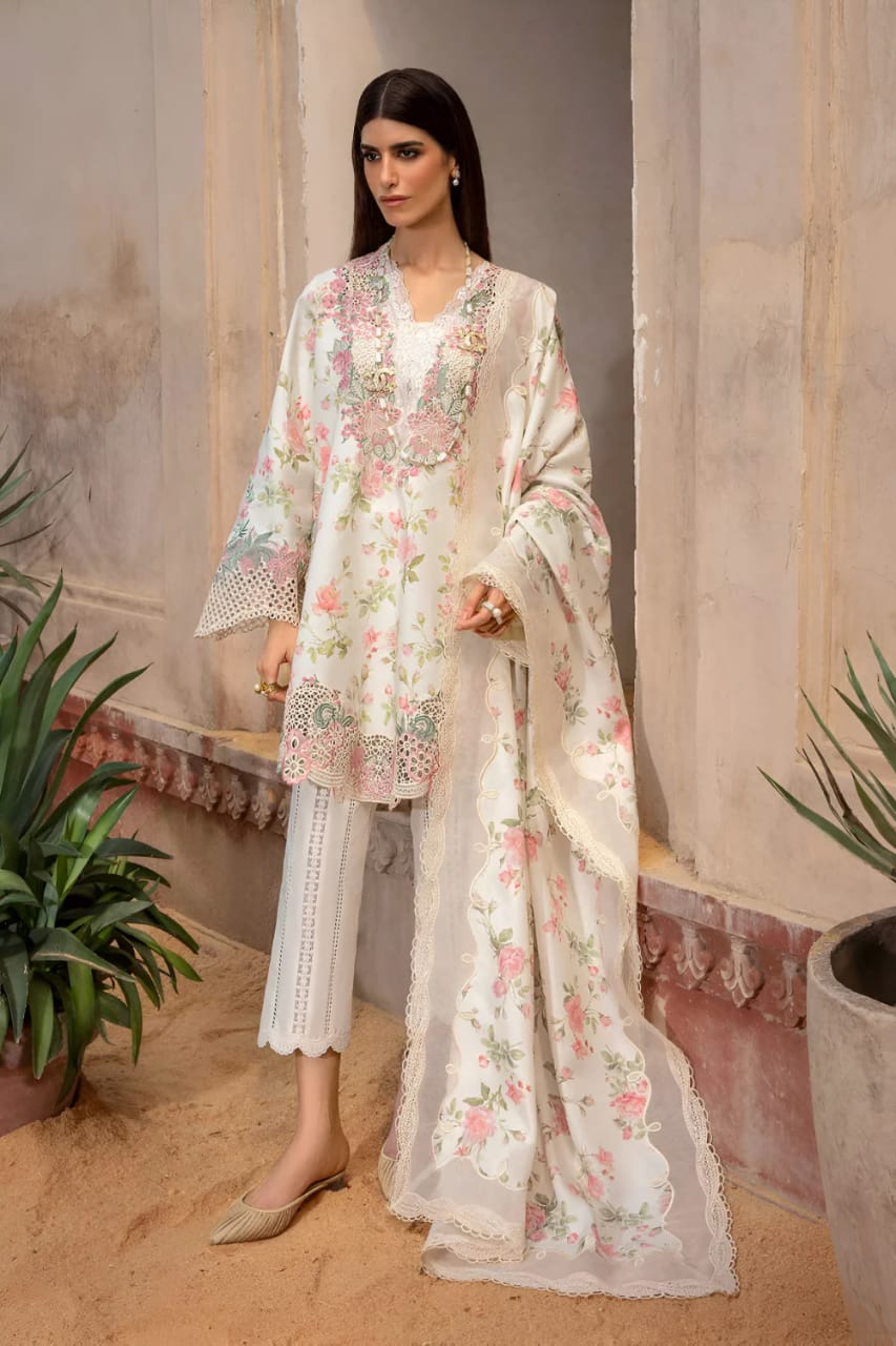 Crimson off White Lawn Embroidery Dress - No: SC-56 - Shiss collection