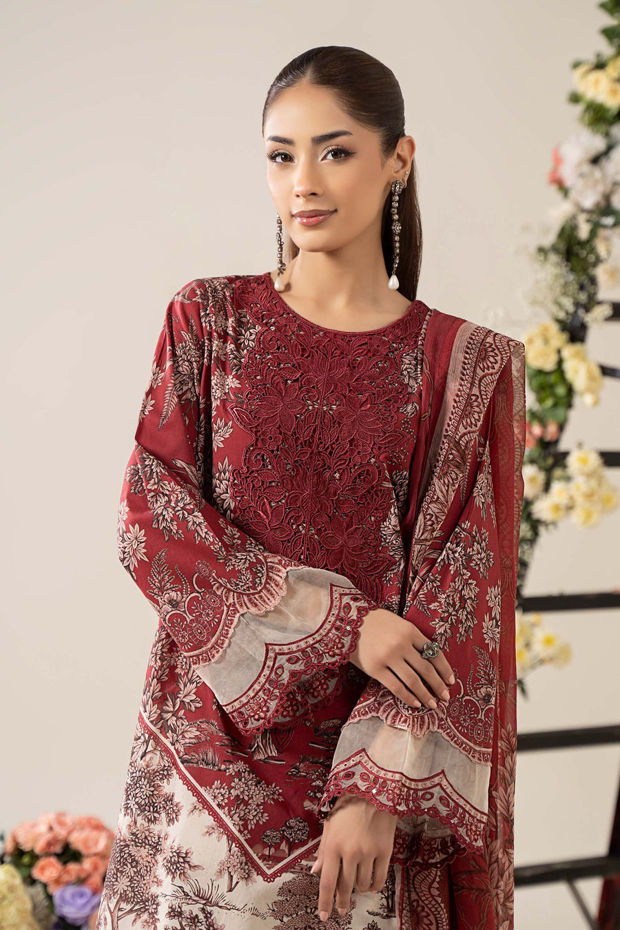 Maria B 2608-A Maroon New Arrival Lawn Emb 3pc Unstitched SC-1308