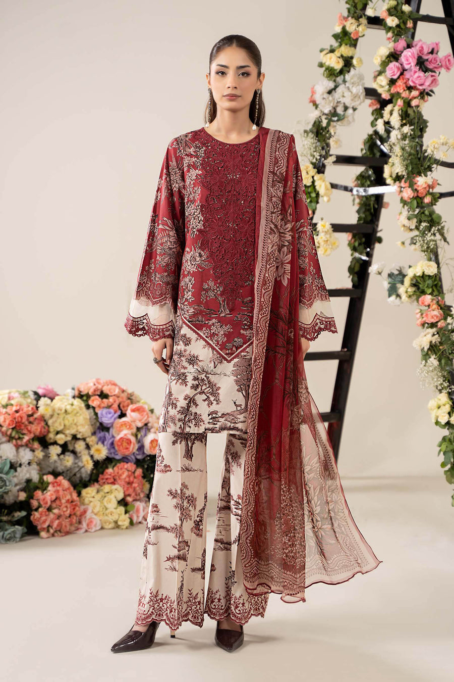Maria B 2608-A Maroon New Arrival Lawn Emb 3pc Unstitched SC-1308