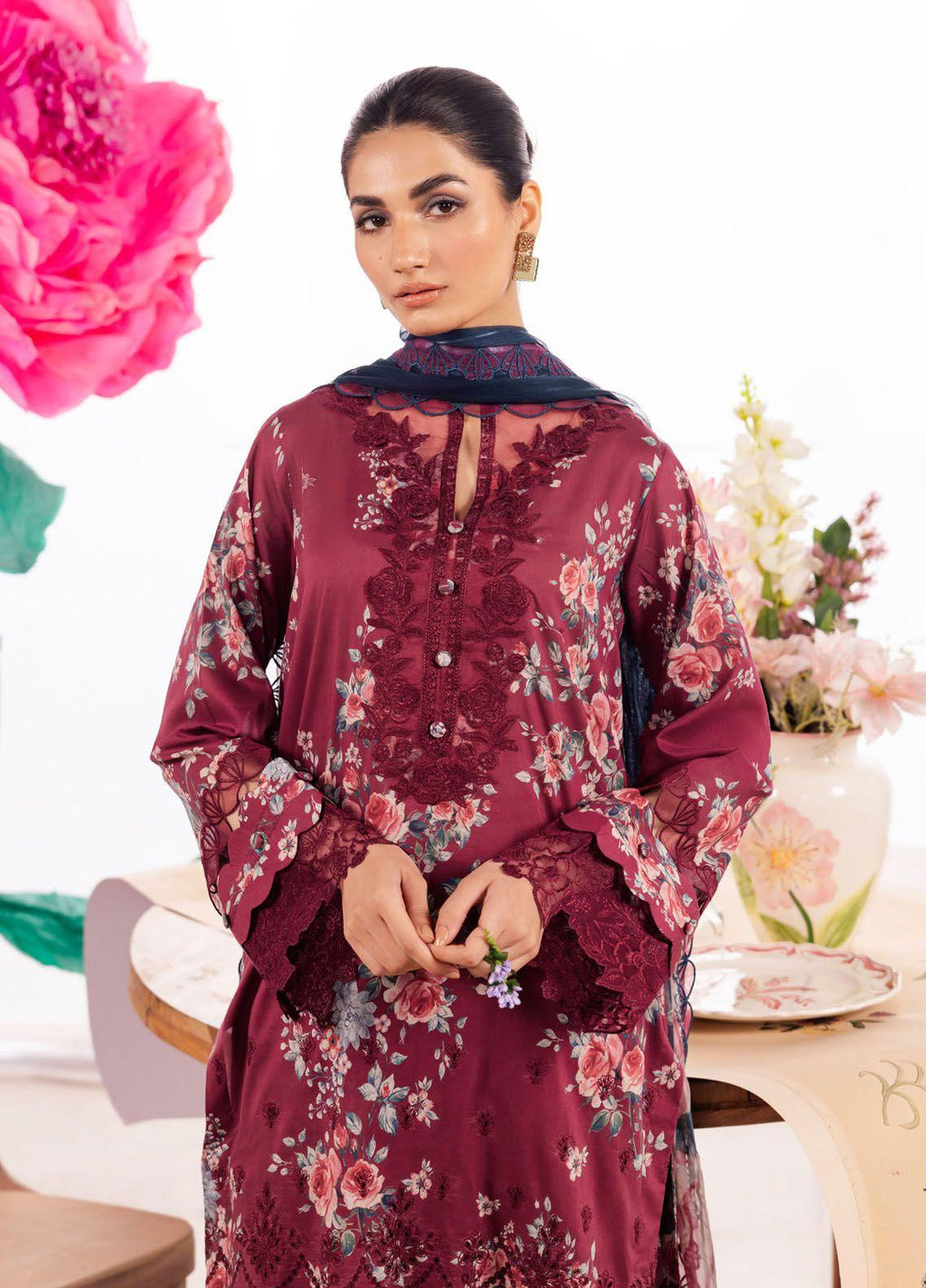 IZNIK Maroon Pure Lawn Digital Print Embroidery Collection SC 1094