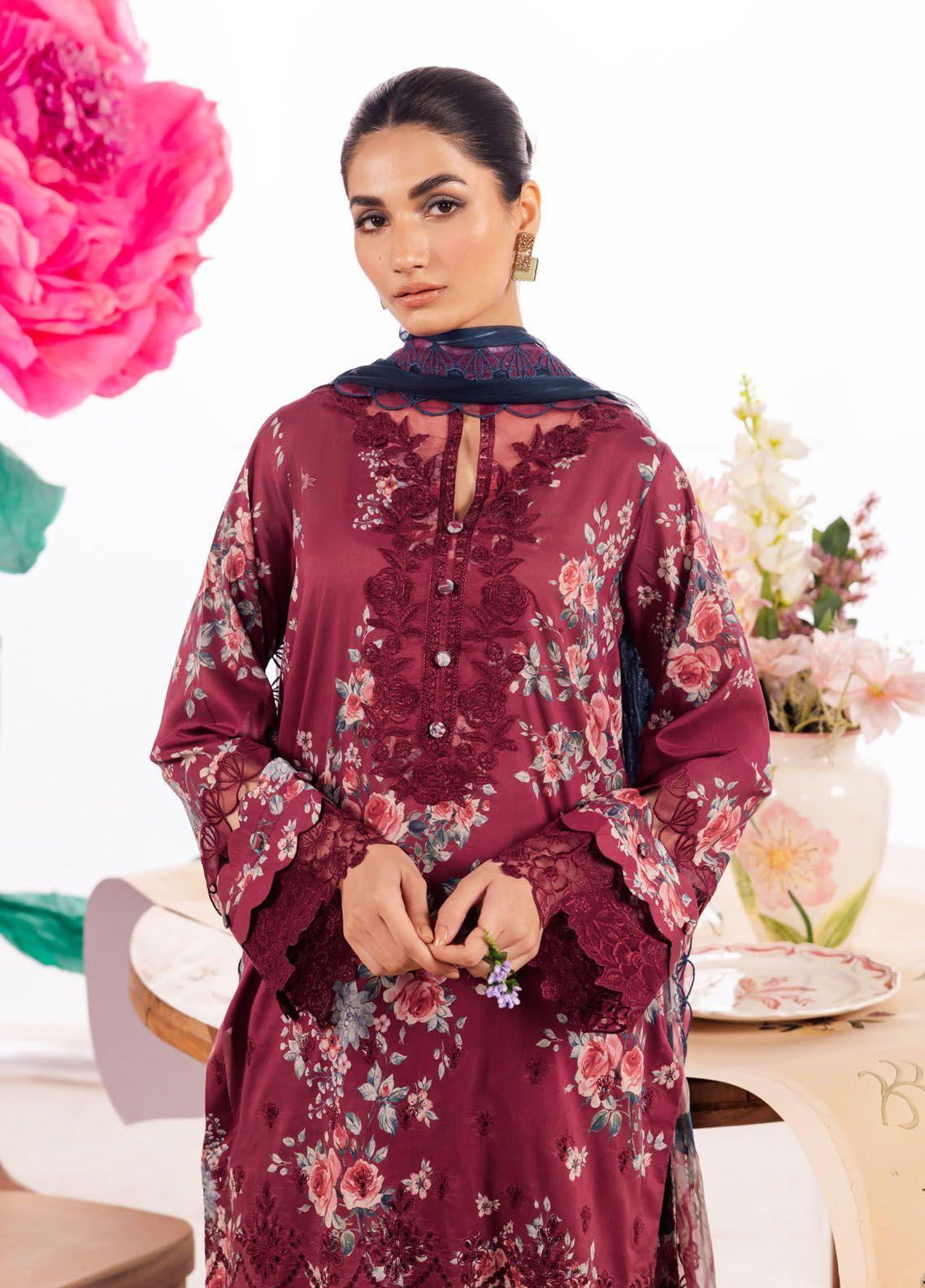 IZNIK Maroon Pure Lawn Digital Print Embroidery Collection SC 1094
