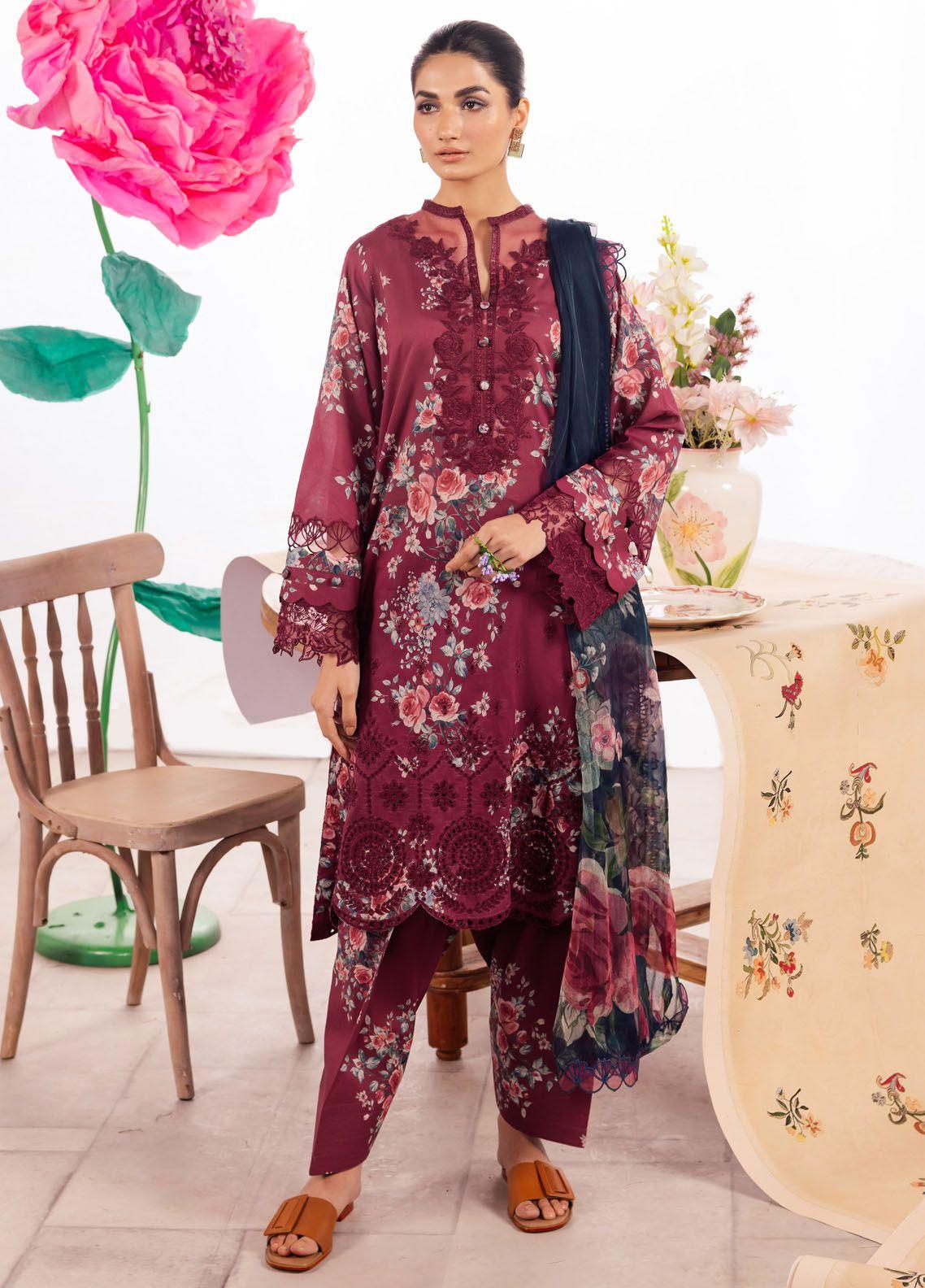 IZNIK Maroon Pure Lawn Digital Print Embroidery Collection SC 1094