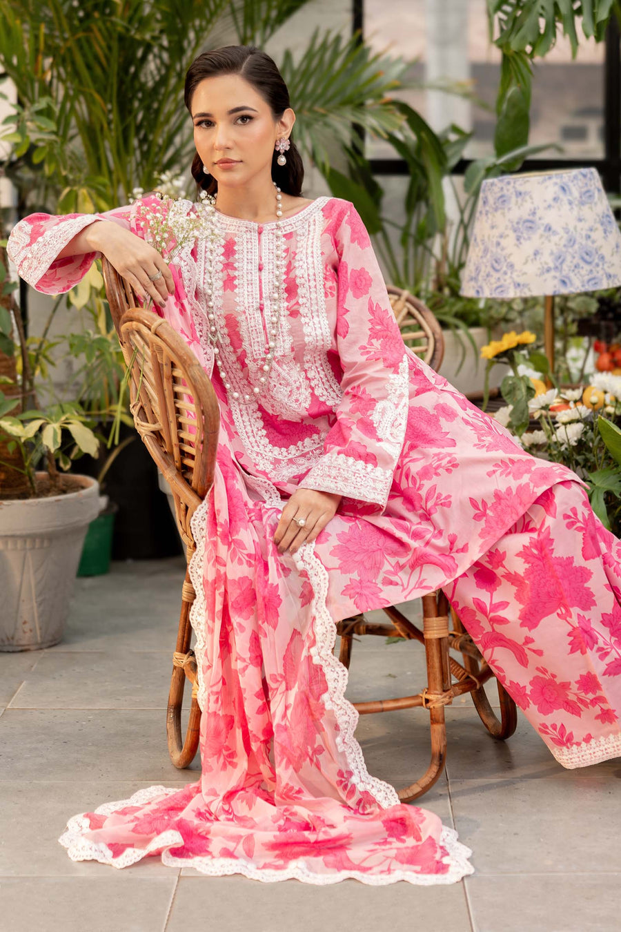 Maria B Pink Printed Lawn Embroidery Chiffon Duptta 3pc Unstitched SC-1274