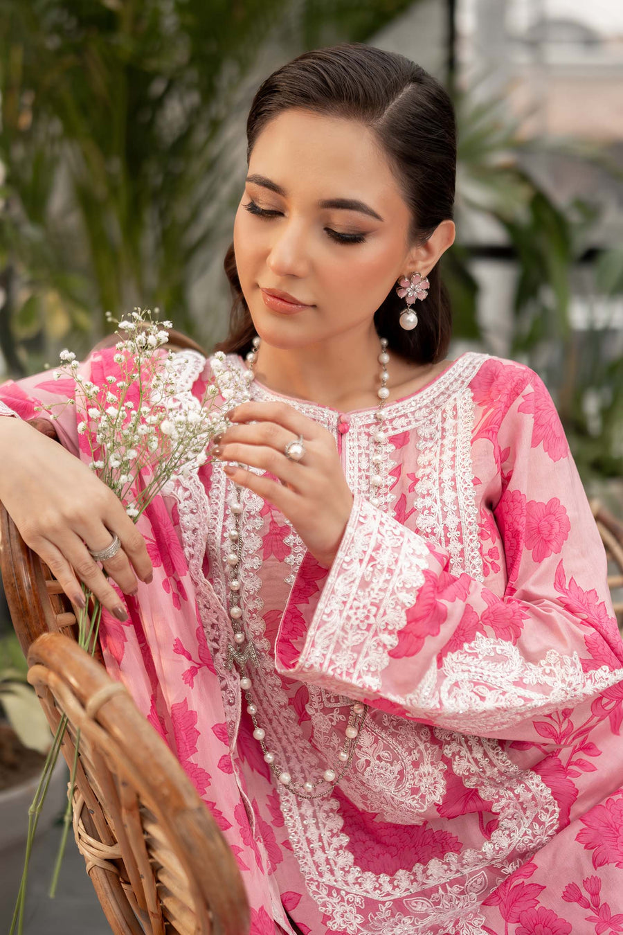 Maria B Pink Printed Lawn Embroidery Chiffon Duptta 3pc Unstitched SC-1274