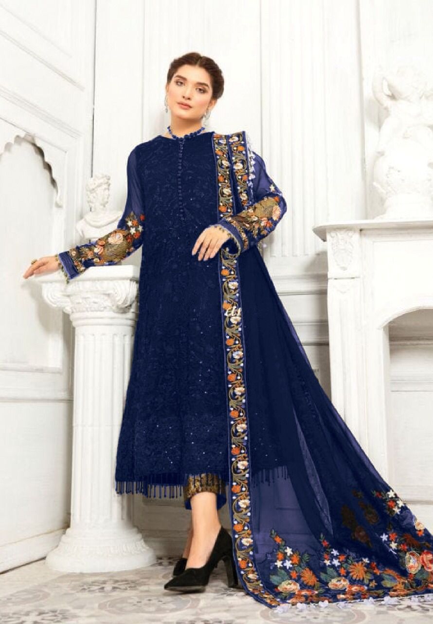 chiffon fancy Heavy Embroidered Collection color blue  SC 1066
