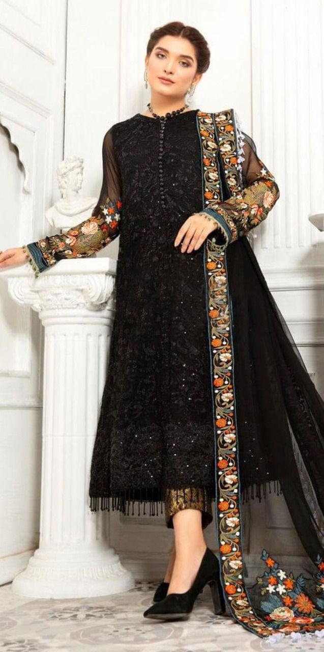fancy chiffon Heavy Embroidered Collection black SC 1083