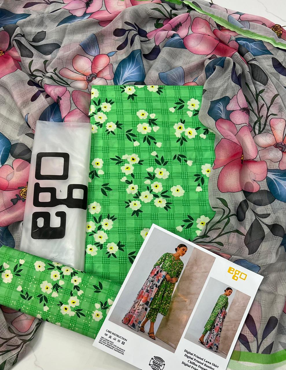 Ego Pure Lawn Print Green New Arrival 3pc SC 1078