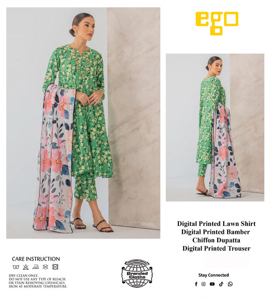 Ego Pure Lawn Print Green New Arrival 3pc