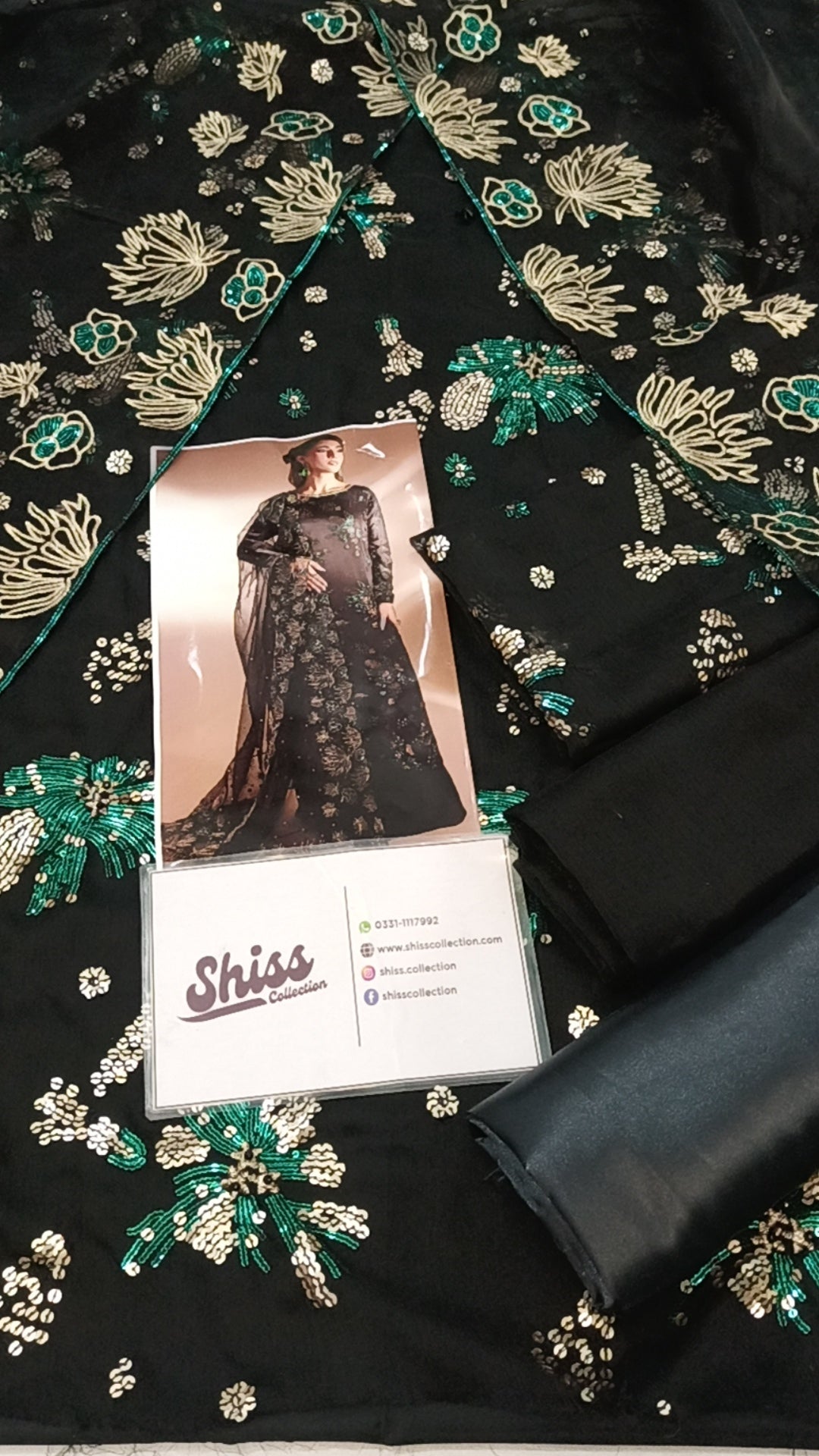 Nureh Chiffon Black Embroidered & Hand Embellished 3 Piece Unstitched