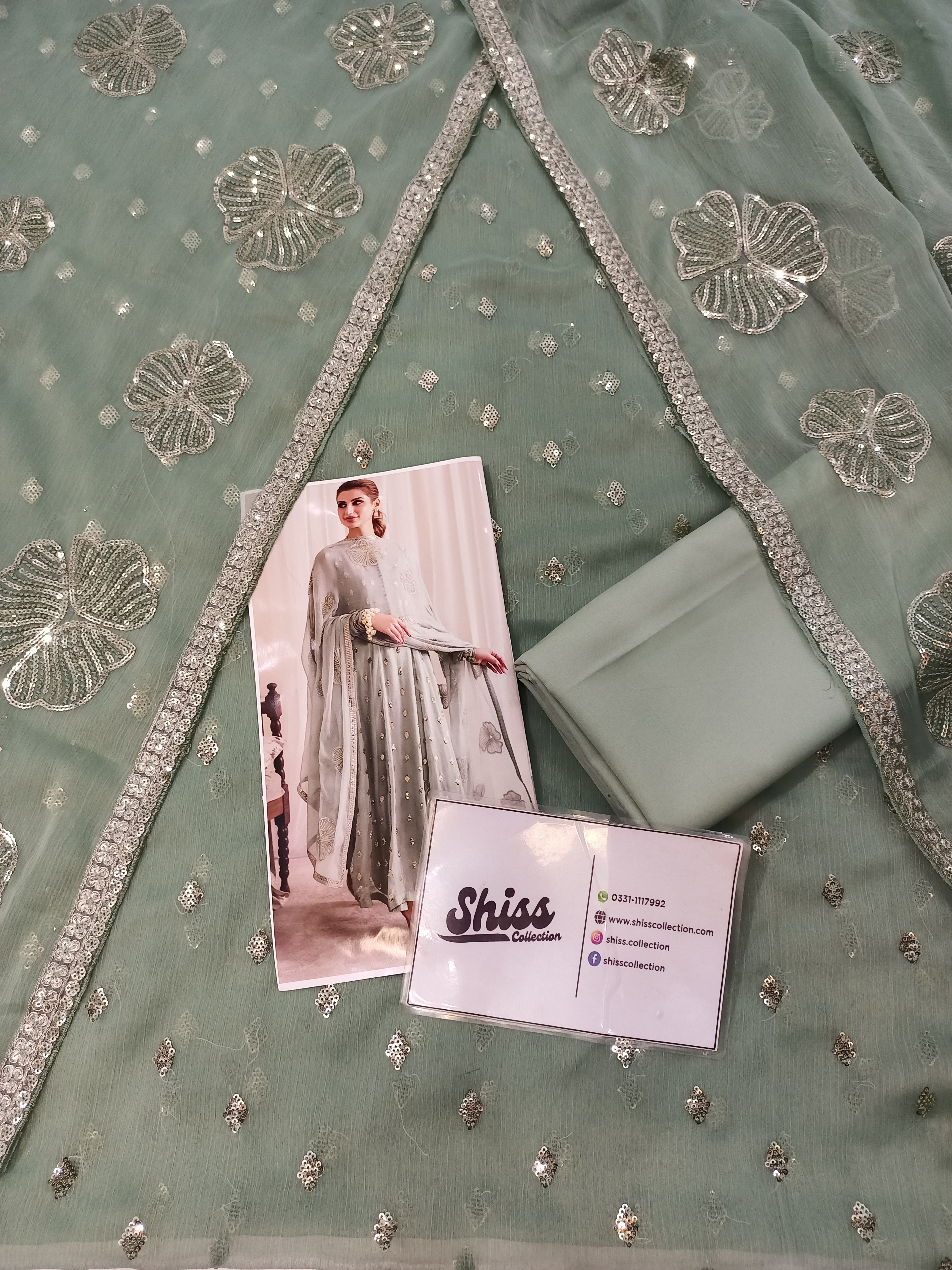 Iznik Light Green Frock Formal Collection Chiffon 3pc Unstitched