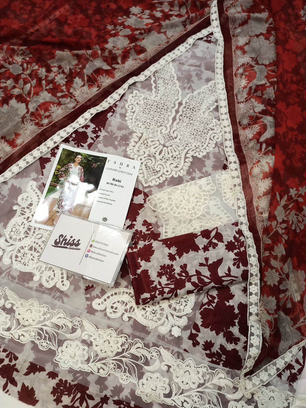 Zainab Chottani Gray Maroon Tahra Embroidered Lawn 3piece Unstitched