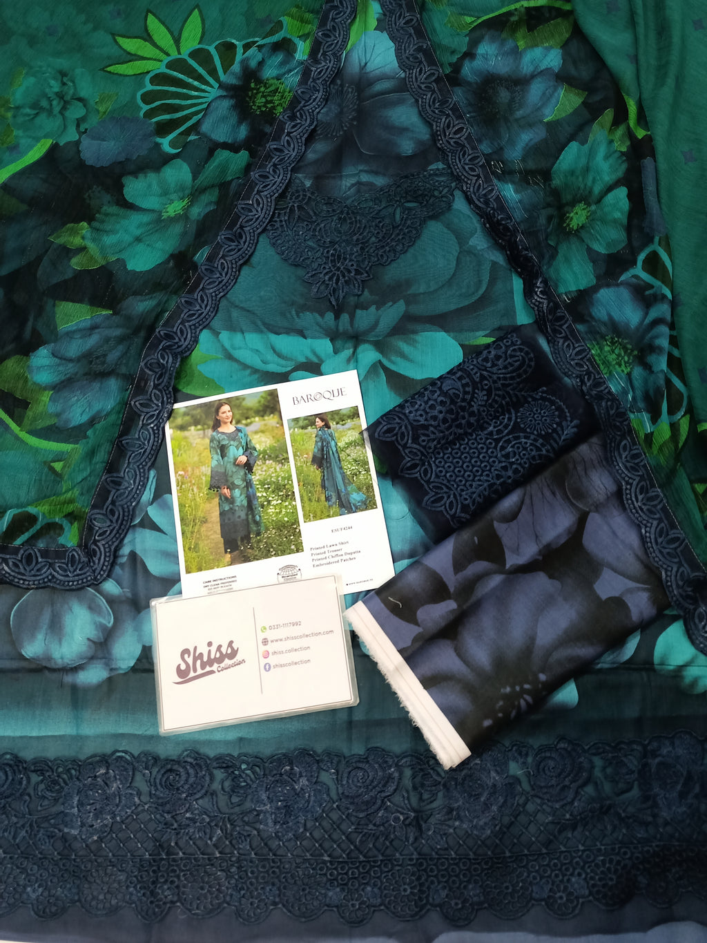 Baroque Navy Blue Lawn Digital Print Embroidery 3piece Unstitched